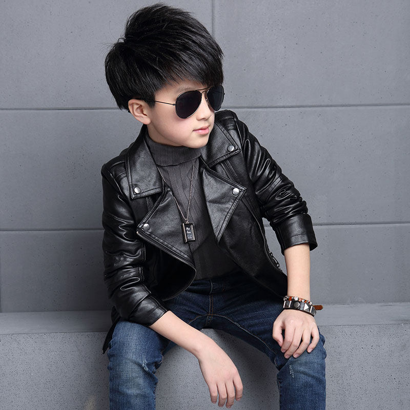 Children's clothing children's leather jacket leather plus velvet autumn and winter 2022 new boy motorcycle leather jacket baby middle and big children