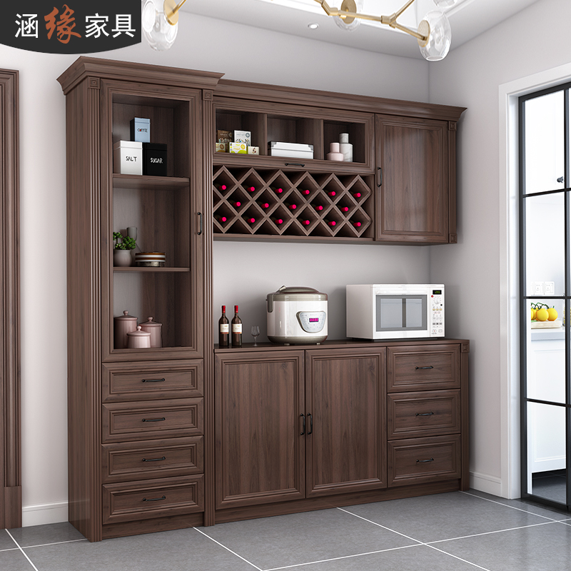 Culvert Nordic Deep Walnuts Wood Color Wine Cabinet Dining Cabinet Integrated Home Living Room Multifunction Combined Dining Room Overall Cupboard