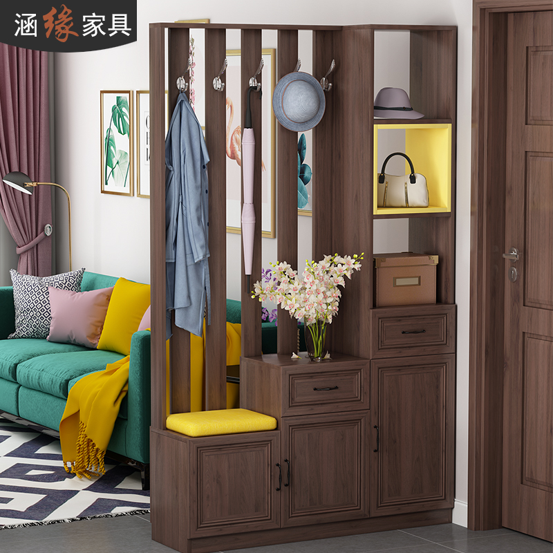Culvert Nordic Deep Walnuts Wood Color Double-sided Hollowed-out Shoes Cabinet Shoes Cabinet Home Door Hall Xuan Guan Partition Cloister Hood Cabinet