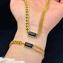 Black square European and American light luxury bracelet necklace earrings jewelry fashion high-end titanium steel jewelry set
