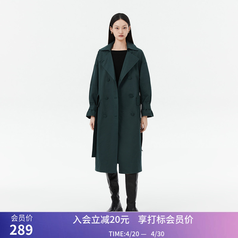 [Same Style as in Shopping Malls] Lily Spring New Women's Clothing, Elegant Solid Color Double-Breasted Long Trench Coat for Commuting