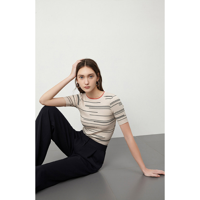 LILY summer new bump-color trim irregular streaks slim fit slim-knit jersey women 10B8383