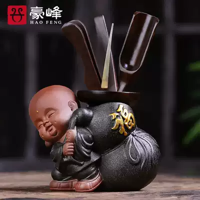 Haofeng Creative ebony monk tea ceremony Six gentlemen Kung Fu tea accessories set Tea tray Tea ornaments