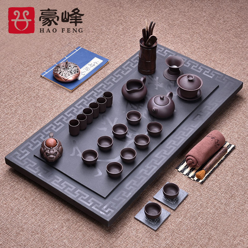 HaoFeng sharply stone tea tray tea tea table set tea service of a complete set of the black sea stone, stone, stone tea tray