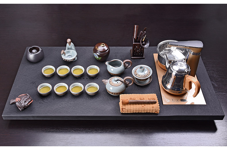 HaoFeng ceramic tea set suit household sharply stone solid wood tea tray was kung fu tea tea purple sand teapot teacup