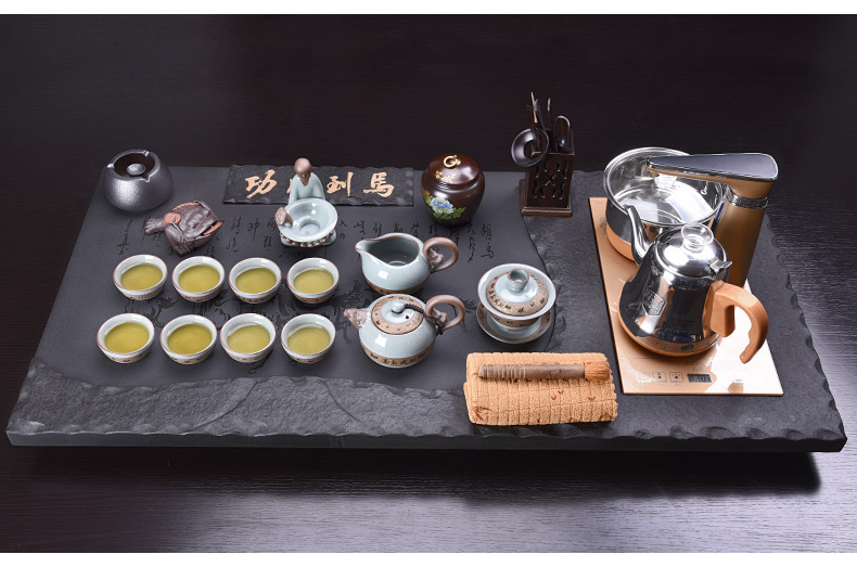 HaoFeng ceramic tea set suit household sharply stone solid wood tea tray was kung fu tea tea purple sand teapot teacup