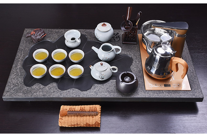 HaoFeng ceramic tea set suit household sharply stone solid wood tea tray was kung fu tea tea purple sand teapot teacup