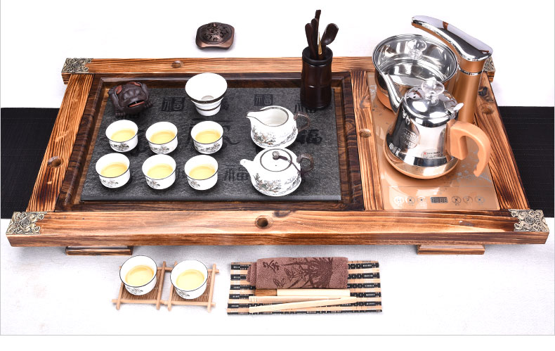 HaoFeng ceramic tea set of household solid wood sharply stone tea tray tea tray induction cooker purple sand teapot teacup