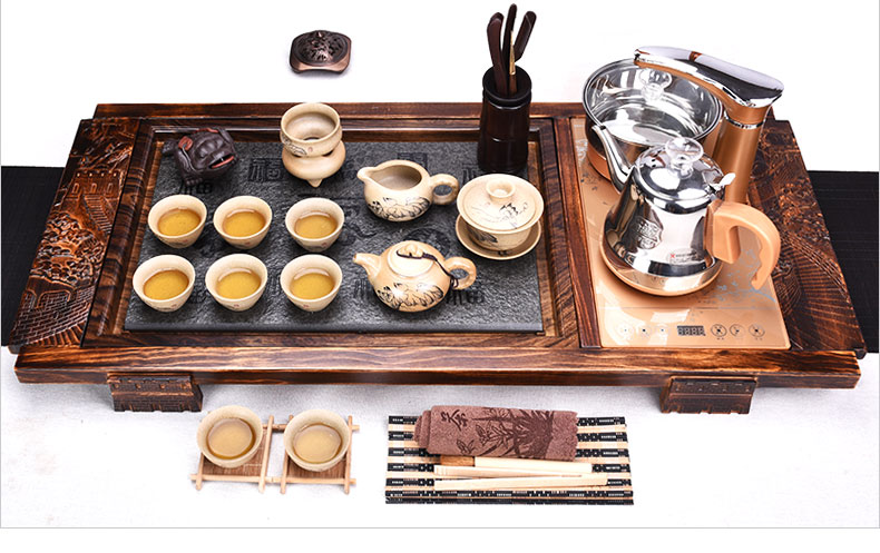 HaoFeng ceramic tea set of household solid wood sharply stone tea tray tea tray induction cooker purple sand teapot teacup