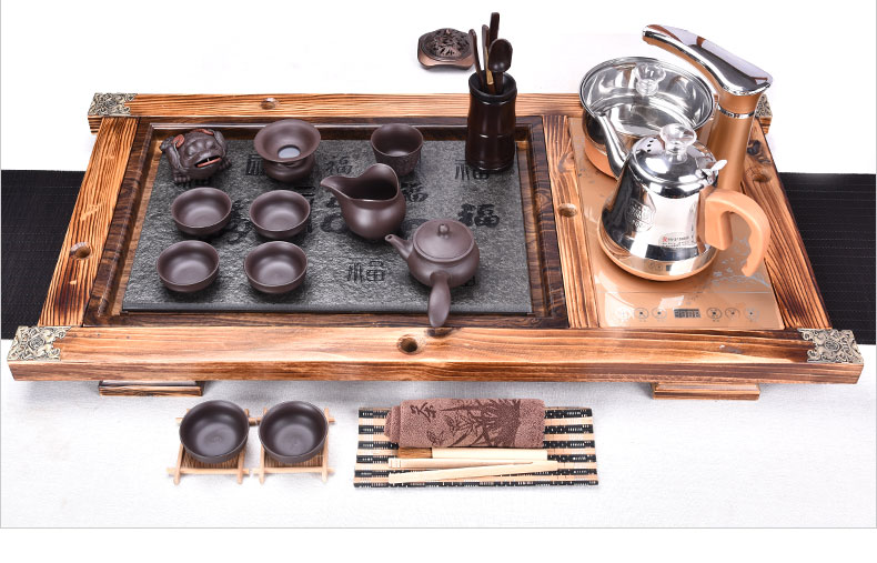 HaoFeng ceramic tea set of household solid wood sharply stone tea tray tea tray induction cooker purple sand teapot teacup