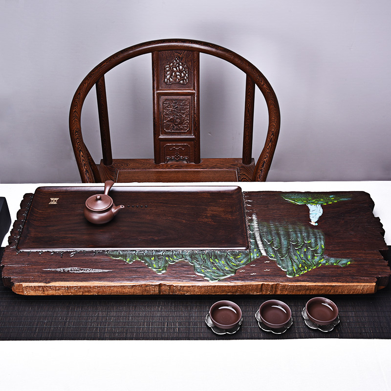 HaoFeng household ebony ground the whole piece of solid wood tea tray, black rosewood tea tea tray tray log restore ancient ways