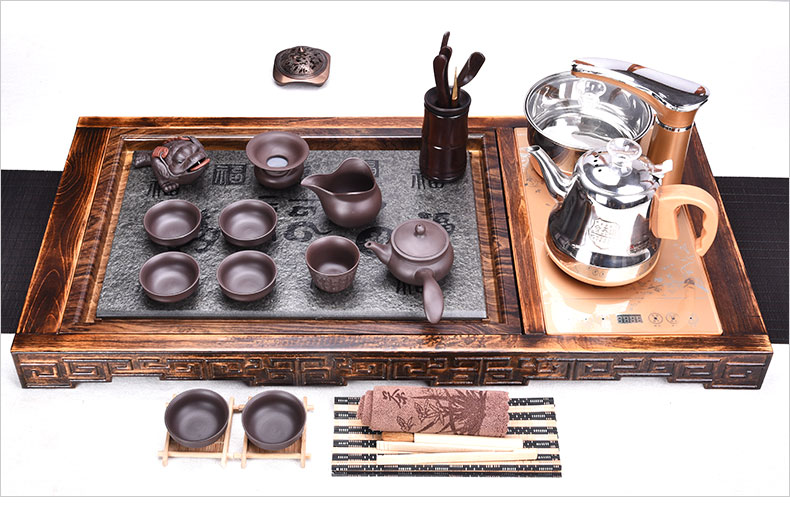 HaoFeng ceramic tea set of household solid wood sharply stone tea tray tea tray induction cooker purple sand teapot teacup