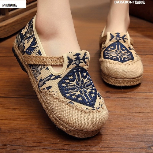 Трендовые этнические туфли, слипоны, сандалии, тапочки, из хлопка и льна, этнический стиль, осенние