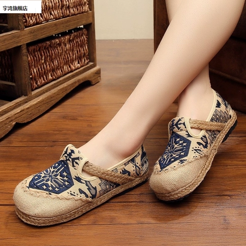 Трендовые этнические туфли, слипоны, сандалии, тапочки, из хлопка и льна, этнический стиль, осенние