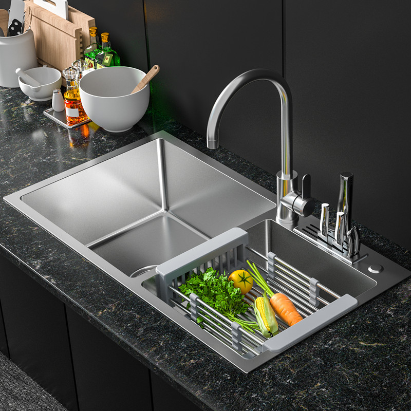 Kitchen Sink Wash Basin Double Sink 304 Stainless Steel Pool Thickened Vegetable Basin Dishwashing Trough Artisanal Dishwashing Tank Home