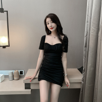 Night shop sexy dress night women nightclub foot bath overalls temperament thin black hip skirt