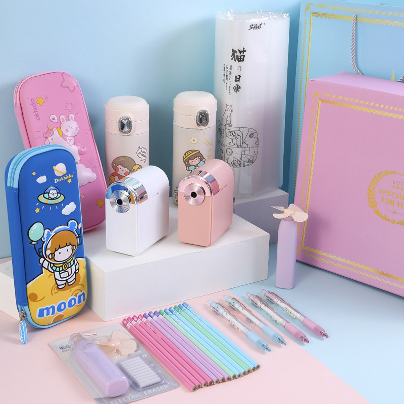 Polyjoy Multi Stationery Suit Gift Box Sharpened Pencil Knife Electric Eraser EVA Pencil Case Book Cover Middle Sex Pen Pencil Big Gift Bag Blind Box Primary School Students Children Online Red School Season Supplies Reward