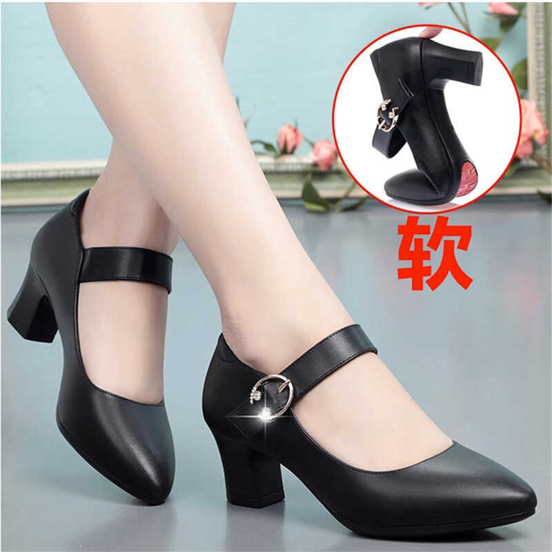 Comfortable Work Shoes for Women, Black Women's Work Shoes, Leather Shoes for Work, High-Heeled Buckle Shoes, Dance Shoes, Cheongsam Shoes, Single Shoes