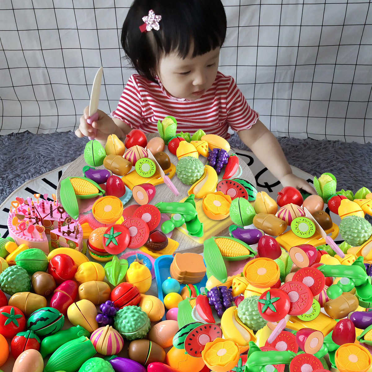 Cut fruit children's toys Baby 1-3 years old dress up family wine 2 cut music 6 vegetables 12 can be cut suit children men and women