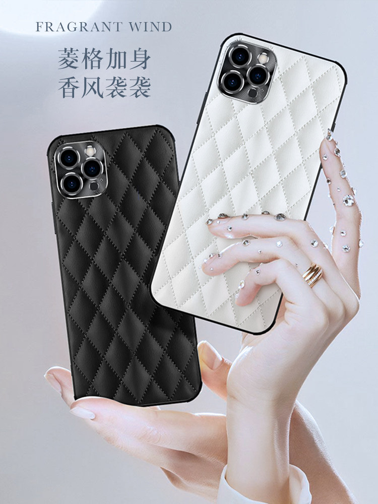 Apple 13promax Cell Phone Case Premium Luxury Leather Ultra-thin iPhone 13 Lens All-in-One Shatterproof Diamond Pattern Soft Case for Men 13pro Personalized Creativity