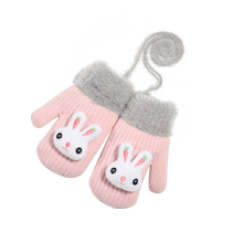 Clearance childrens warm gloves winter boys and girls plus velvet thickened baby cute mittens halter winter kids