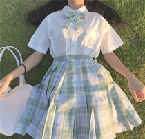 Original jk uniform skirt genuine full set of college style female student summer suit spot drop grid skirt jk shirt
