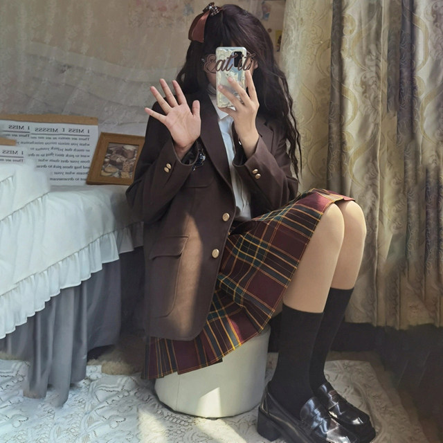 JK plaid skirt original suit uniform suit full set of autumn and winter children's female students college wind school uniform pleated skirt