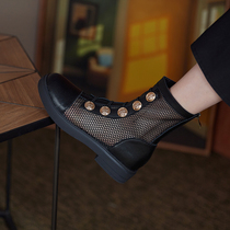 Retro College Wind Short Boots Hollowed-out Mesh Yarn Cool Boots Slim leather Genuine Leather Thick Bottom Martin Boot Size Code Female Shoe