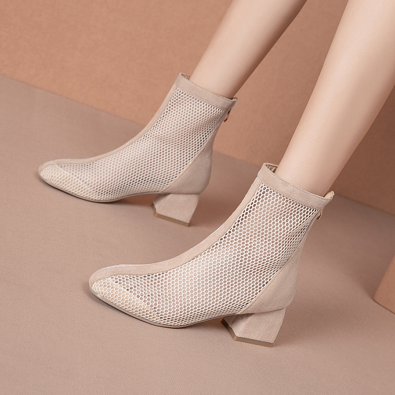 Internet Celebrity Martin Boots for Women, Mesh Short Boots, Summer 2025 New Versatile Hollow-Out Chunky High-Heeled Sandals, Large Size