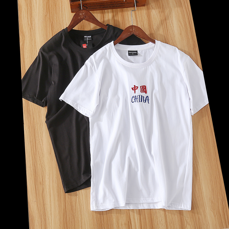 3.99 million needles embroidery men spring and summer with pure cotton casual collar short - sleeve tide