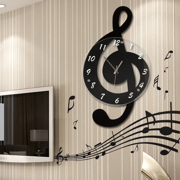 Music note watch wall clock Living room creative personality simple bedroom hanging watch Silent decoration household quartz clock