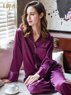 Yufu brand 2021 new heavy mulberry silk pajamas female two-piece suit Spring and Autumn Silk Home clothing can be worn outside