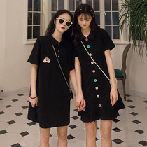 2020 Summer new womens cold wind high-end feeling girlfriends black Polo love jumpsuit dress