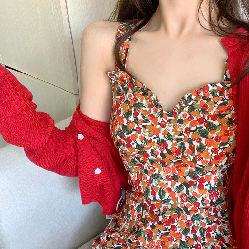 2020 summer dress new women's dress big size knit cardiaturewear strap two-piece suit dress Pizza Chopped Flowers Fairy Ocean Dress
