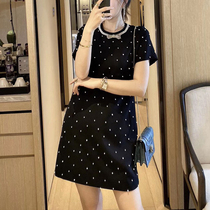 2020 Summer new womens small black skirt short sleeve skirt temperament goddess fan clothes thin dress