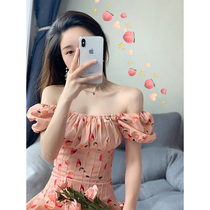 2021 summer new womens large size bubble sleeve shoulder skirt temperament goddess fan clothes thin dress