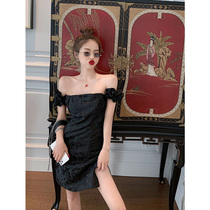 Black shoulder thin skirt temperament goddess fan dress dress dress Summer 2020 new womens size