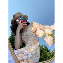 2020 summer dress new womens size rouje floral skirt temperament goddess fan dress Hepburn dress
