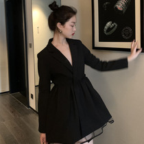Fa-style retro Hebbon windward v collar dress autumn winter New Year wardrobes 2021 New Early Spring Festival Dress Festive