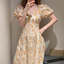 2020 summer dress new womens size za floral skirt temperament goddess fan dress long skirt bubble sleeve dress