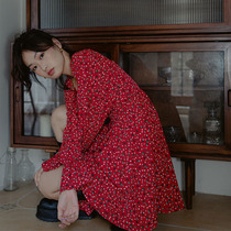 Fa-style tea hysteria suit square collar red crushed floras dress dress 2021 Early spring ladies dress new spring dress