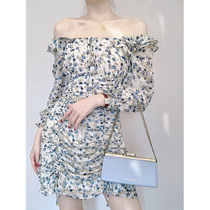 Summer 2021 new womens large size shoulder flower skirt temperament goddess fan clothes thin dress