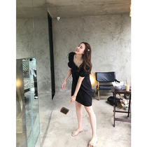 Summer 2021 new womens large size black bubble sleeve skirt temperament goddess fan dress square collar dress