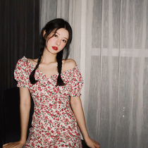 2020 Summer new womens plus size rouje floral skirt bubble sleeve temperament goddess fan dress dress