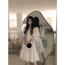 2020 Summer new womens large size white long skirt goddess fan clothes small fragrant temperament wind dress