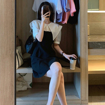 Summer 2020 new womens large size doll collar skirt temperament goddess fan clothes black and white mosaic dress