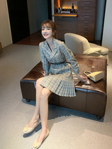 2020 Autumn new womens large size French suit collar pleated skirt temperament goddess fan dress dress