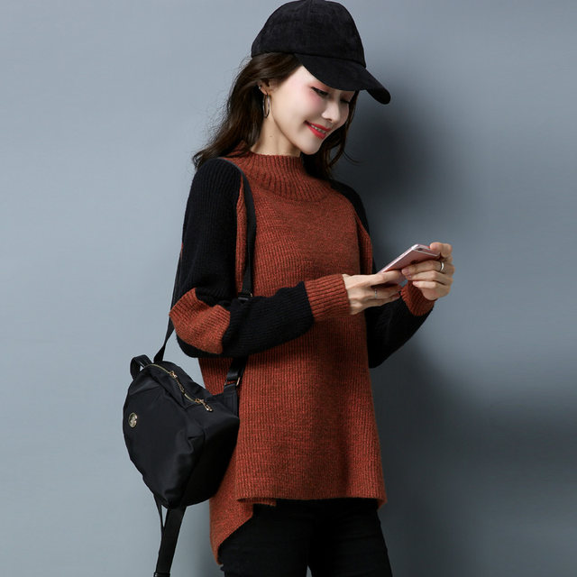 Half-turtleneck sweater for women, loose spring and autumn clothing, 2023 new autumn and winter popular tops, foreign style knitted bottoming shirts