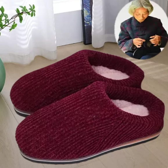 Handmade Knitted Wool Slippers for Women, Pure Handmade Winter Slippers with Covered Heel, Cotton Slippers for Home Use, Men's Wedding Thick-Soled Indoor Slippers
