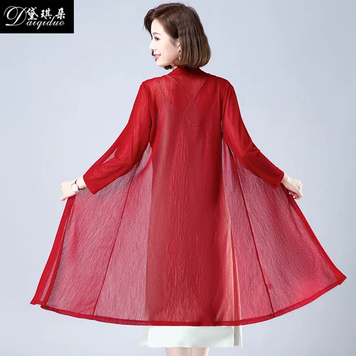 Летняя одежда, трикотажный лонгслив, длинный осенний кардиган для матери, тонкая накидка, для среднего возраста